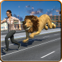 icon angry lion strike city